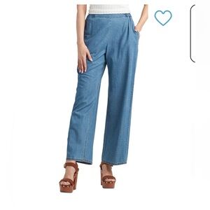 Bcx Juniors' Cotton Pull-On Wide-Leg Washed Denim Pants